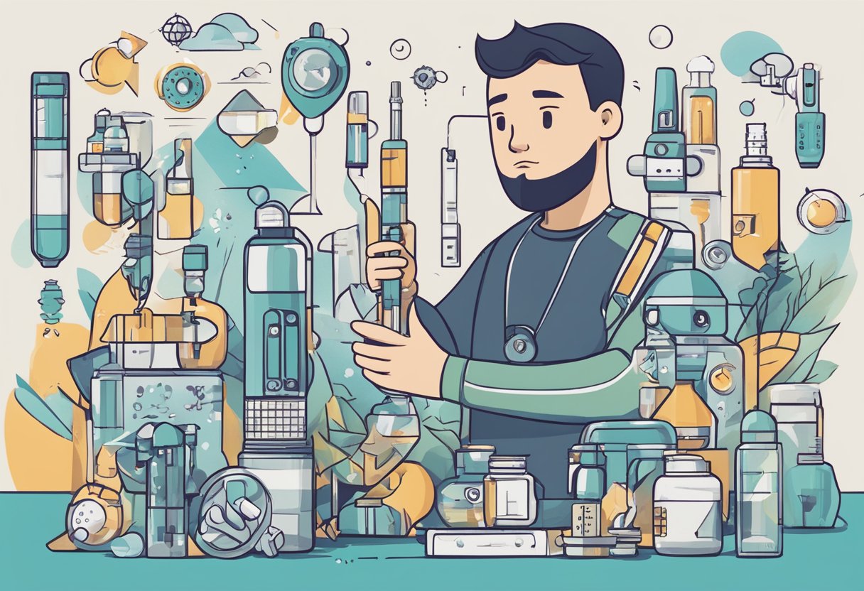 A person holding a vape device, surrounded by symbols of moderation and safety, with a clear message of "X puffs a day" as a safe guideline